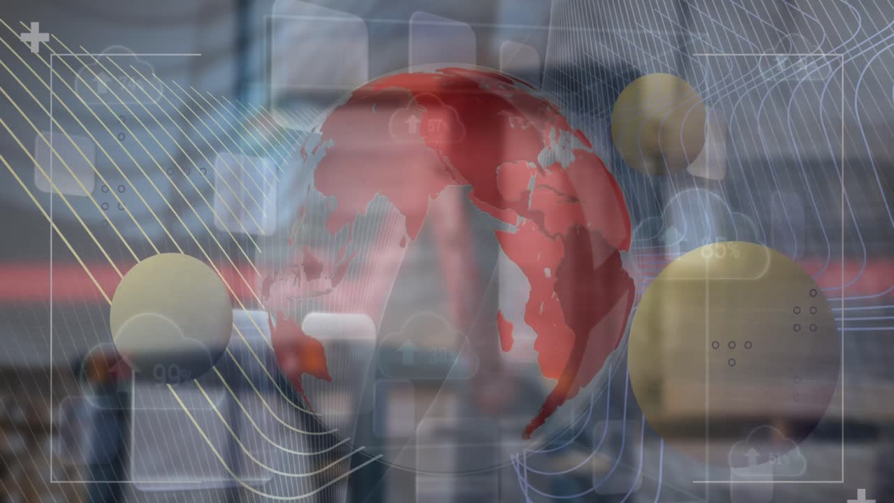 animación de datos financieros y gráficos sobre los paquetes en el almacén