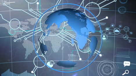animación de iconos digitales y red de conexiones en todo el mundo y el mapa del mundo