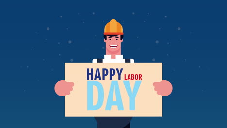 happy labor day celebration with builder lifting lettering