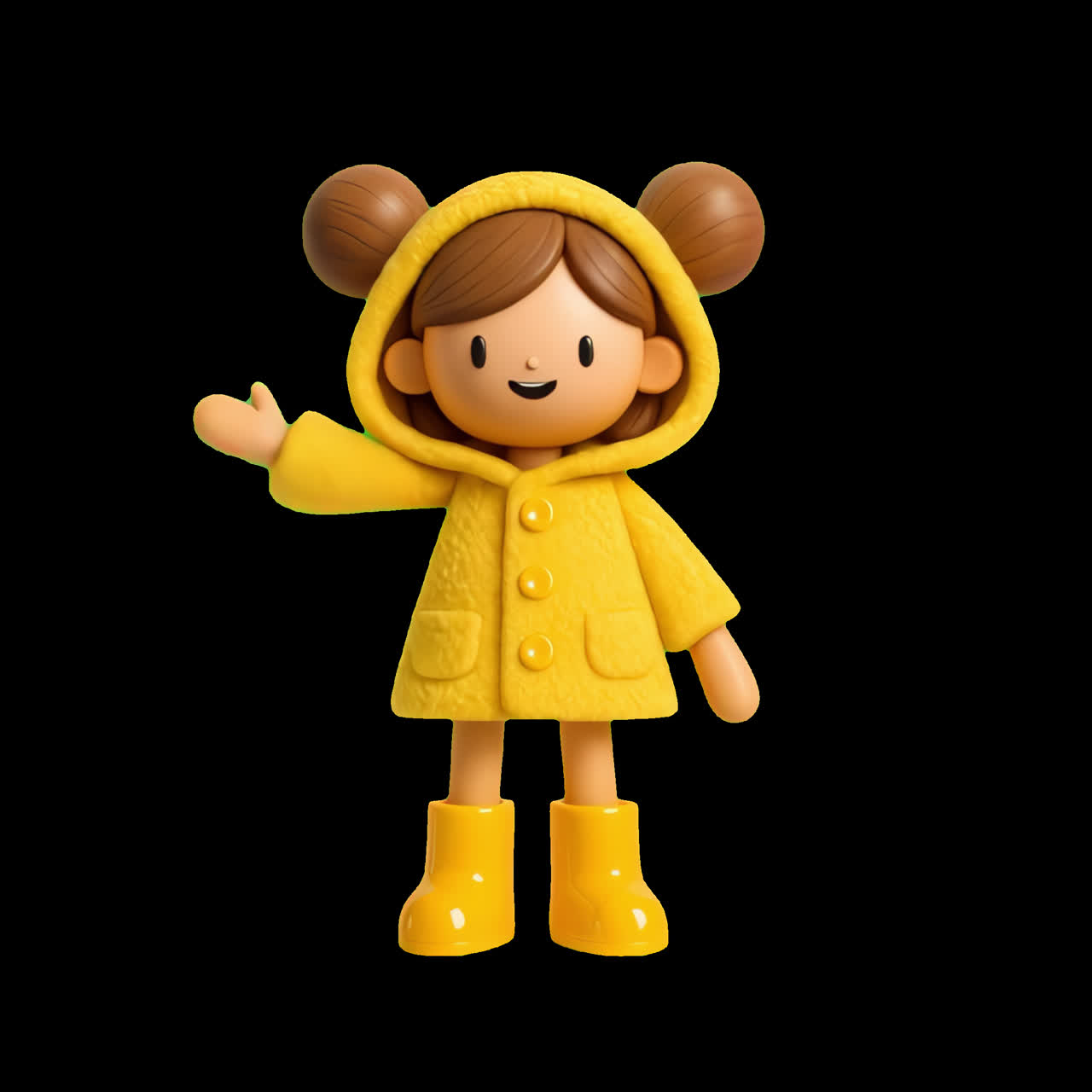 Cute cartoon character in raincoat animation isolated asset, transparent 4K video, alpha channel