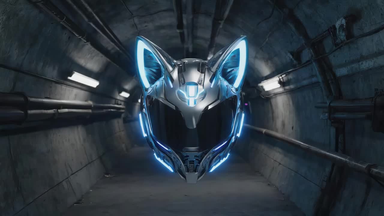 Cyberpunk Fox Helmet in Tunnel