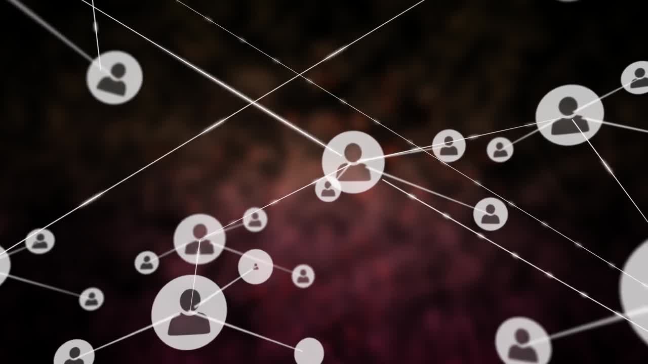 animación de iconos humanos que se conectan a través de líneas digitales que representan la creación de redes