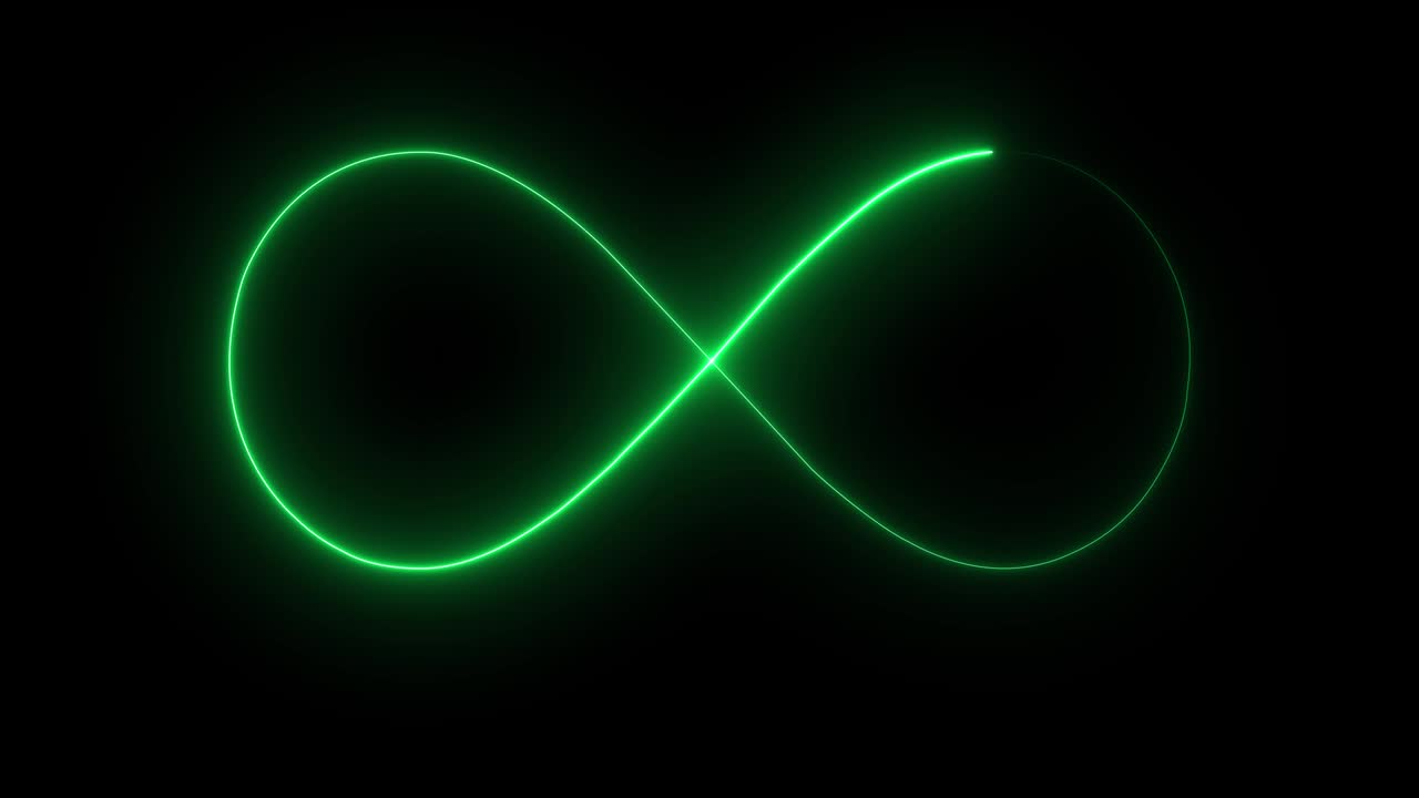 Neon Progress Loading Infinity Sign on Black Background Four Colors