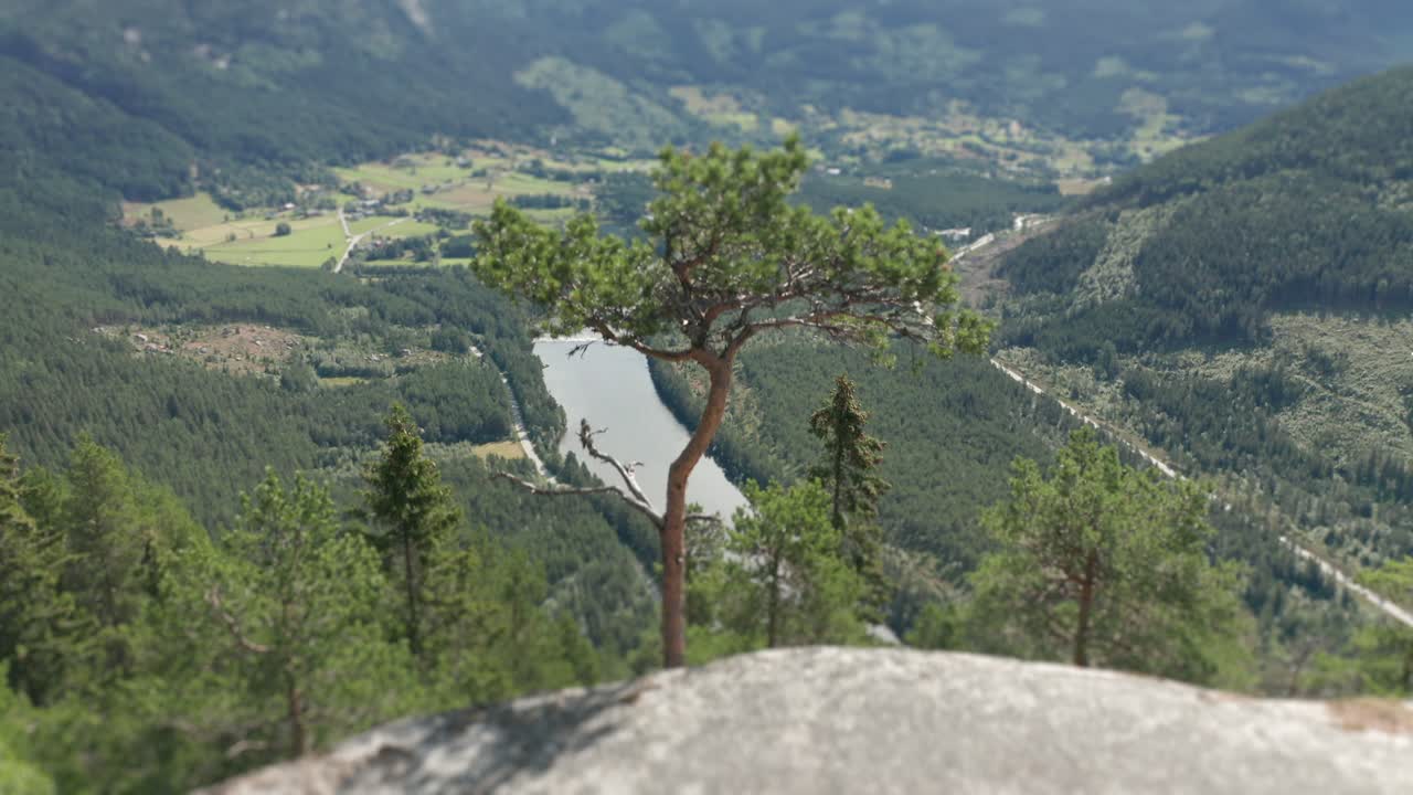 un excursionista, que subió al pico de la montaña, sentado en una roca disfrutando de la vista