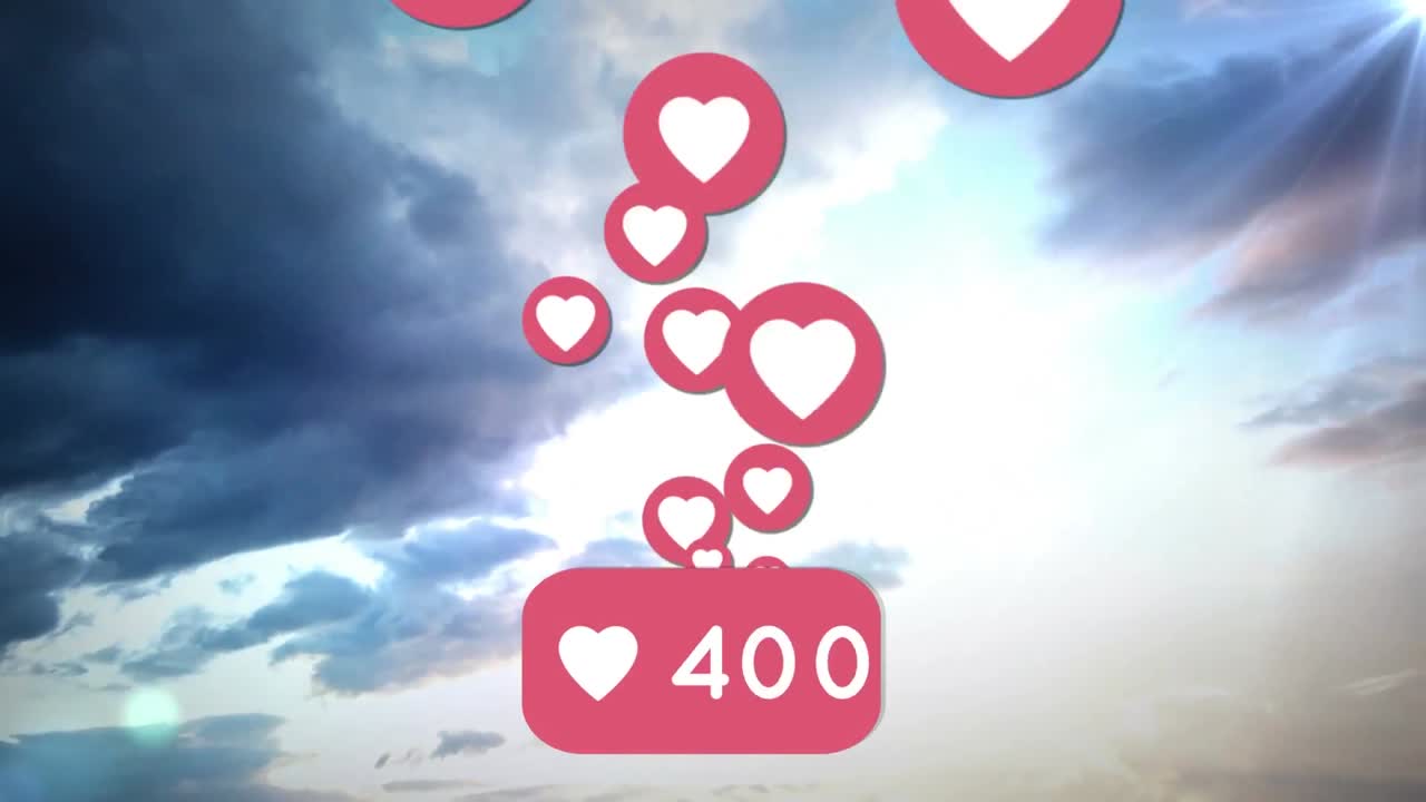 푸른 하늘의 구름에 대한 숫자를 증가시키는 심장 아이콘