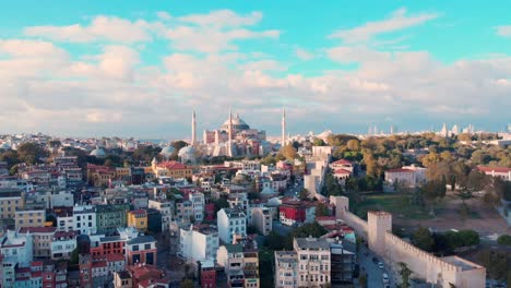 Hagia-Sophia-At-Fatih-District-With-Typical-Buildings-And-Architectures-In-Old-Town-Istanbul,-Turkey