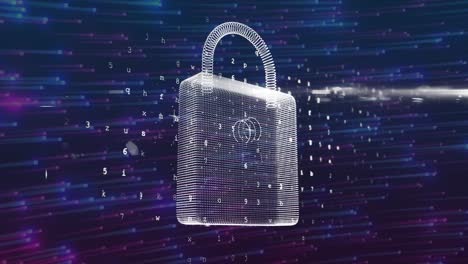 Animation-of-digital-padlock-on-navy-background-with-lights