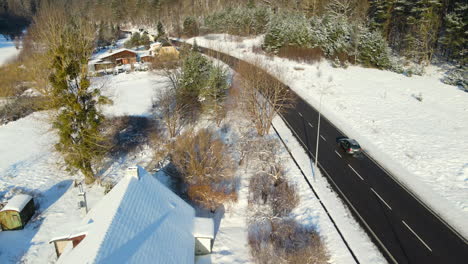 Escena-De-Invierno-Durante-El-Día-En-Una-Zona-Rural-En-Gdansk,-Polonia