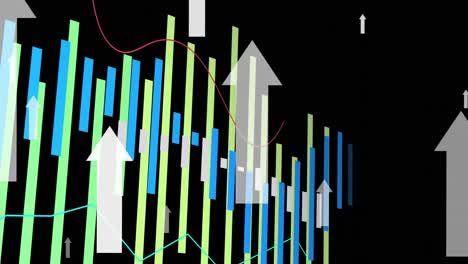 Animation-of-data-processing-and-arrows-on-black-background