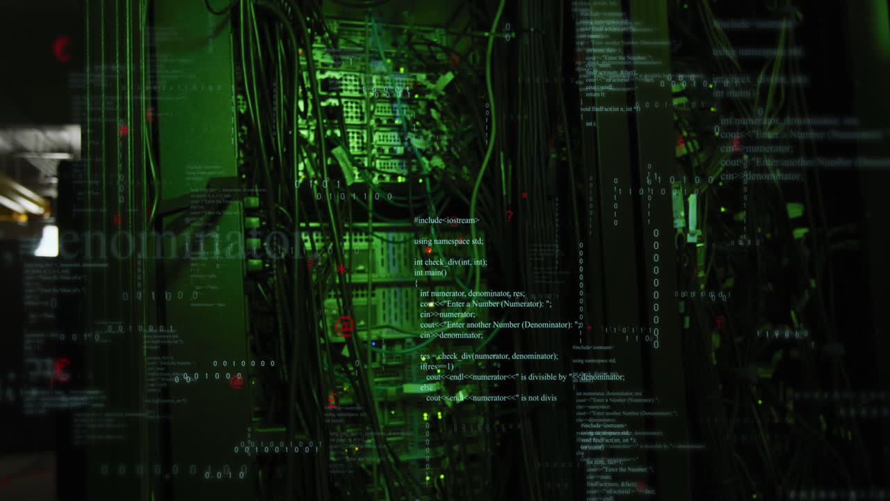 animación del procesamiento de datos frente al primer plano de un servidor informático.