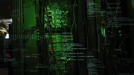 animazione dell'elaborazione dei dati contro il close-up di un server informatico.