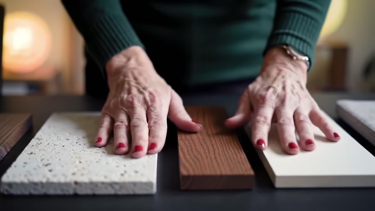 Exploring Surface Textures: A Close-Up Look at the Various Materials Being Compared on a Dark Table in an Ambient Setting