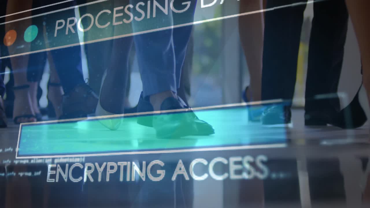 다양한 사람들이  ⁇ 는 다리 위에서 데이터 처리의 애니메이션