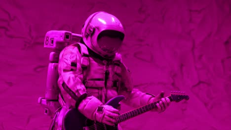 astronaut playing electric guitar in space