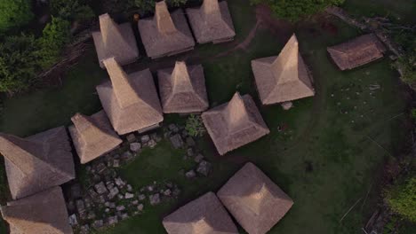 Top-down-shot-of-Kampung-Adat-Ratenggaro-local-village-at-Sumba-island,-aerial