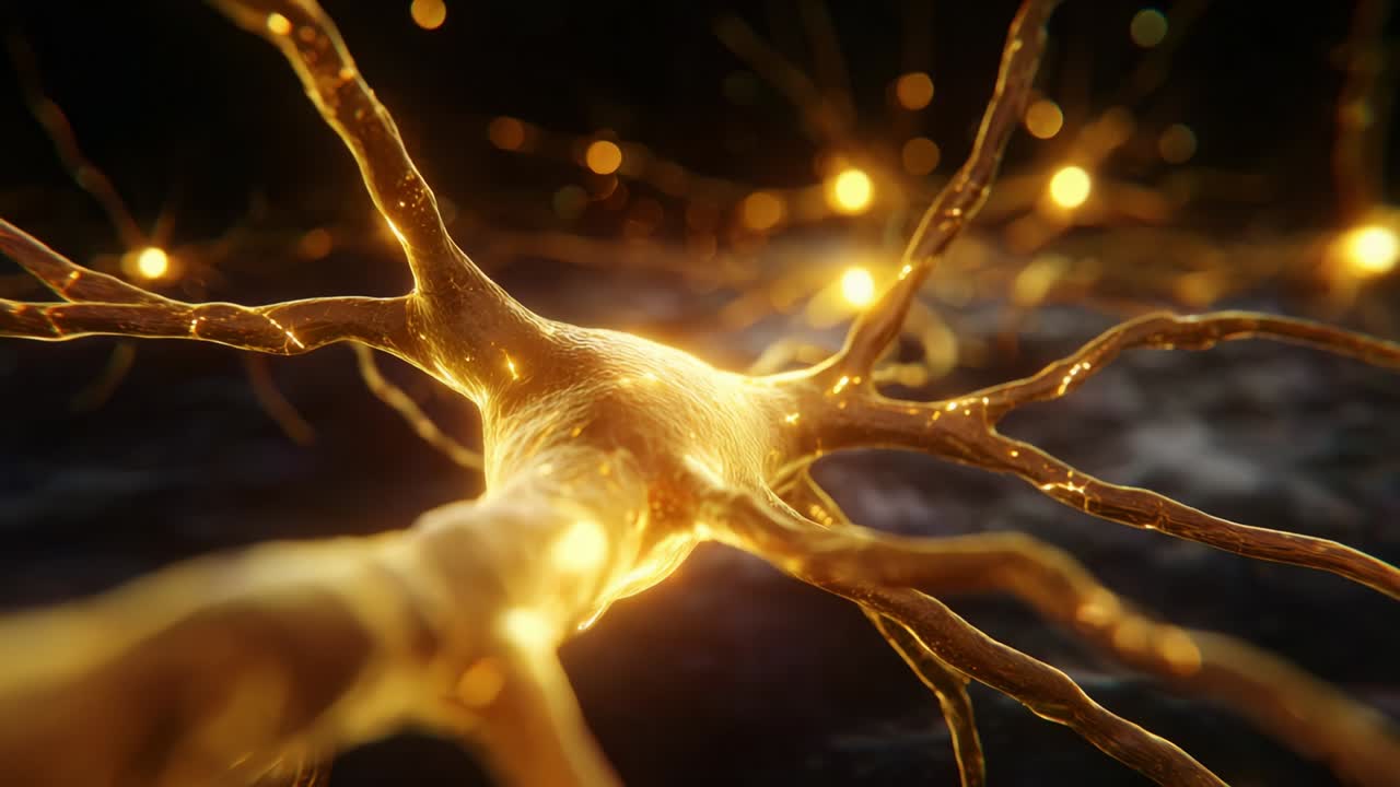 A Close-Up Exploration of Neurons Illuminating the Intricate Structure of Nerve Cells In a Stunning Display of Golden Glow and Detailed Anatomy, Highlighting Their Vital Role in Communication and Signaling