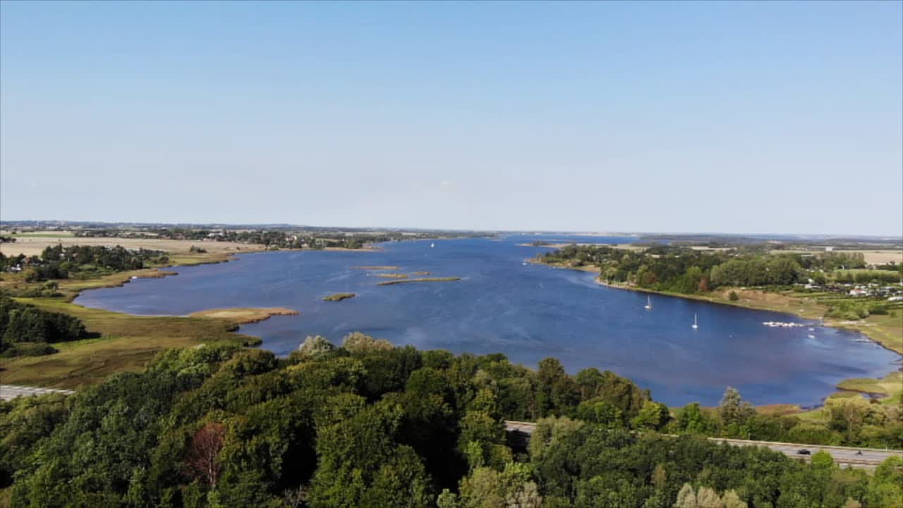 Roskilde fjord. (Inlet) filmed from south towards north with a drone.
