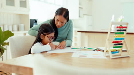 tarea, madre o niña escribiendo para la educación