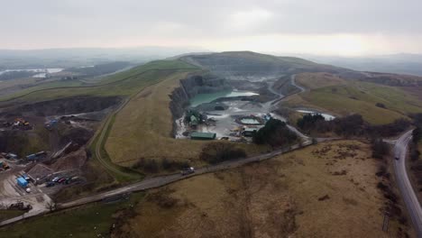 Cinematic-aerial-drone-footage-of-Breedon-Roan-Edge-Quarry,-Kendal,-Cumbria,-UK