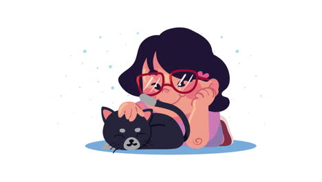 girl with little cat mascot animation