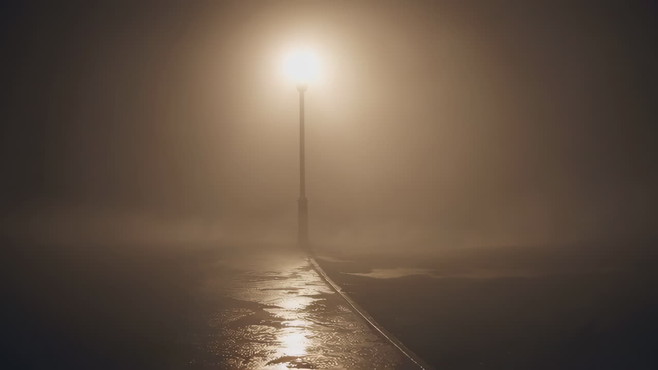 Lamppost in Dense Fog at Night