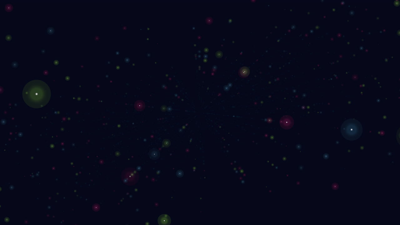 Fly colorful dots and glitters in dark galaxy