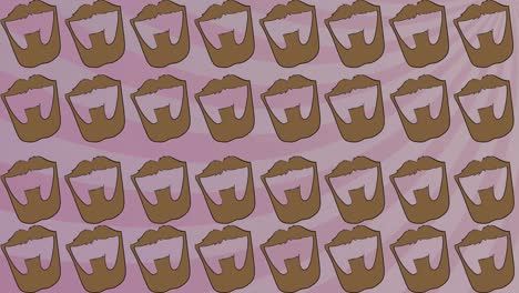 animación de las barbas marrones de los hombres repetidas sobre rayas rosadas rotativas