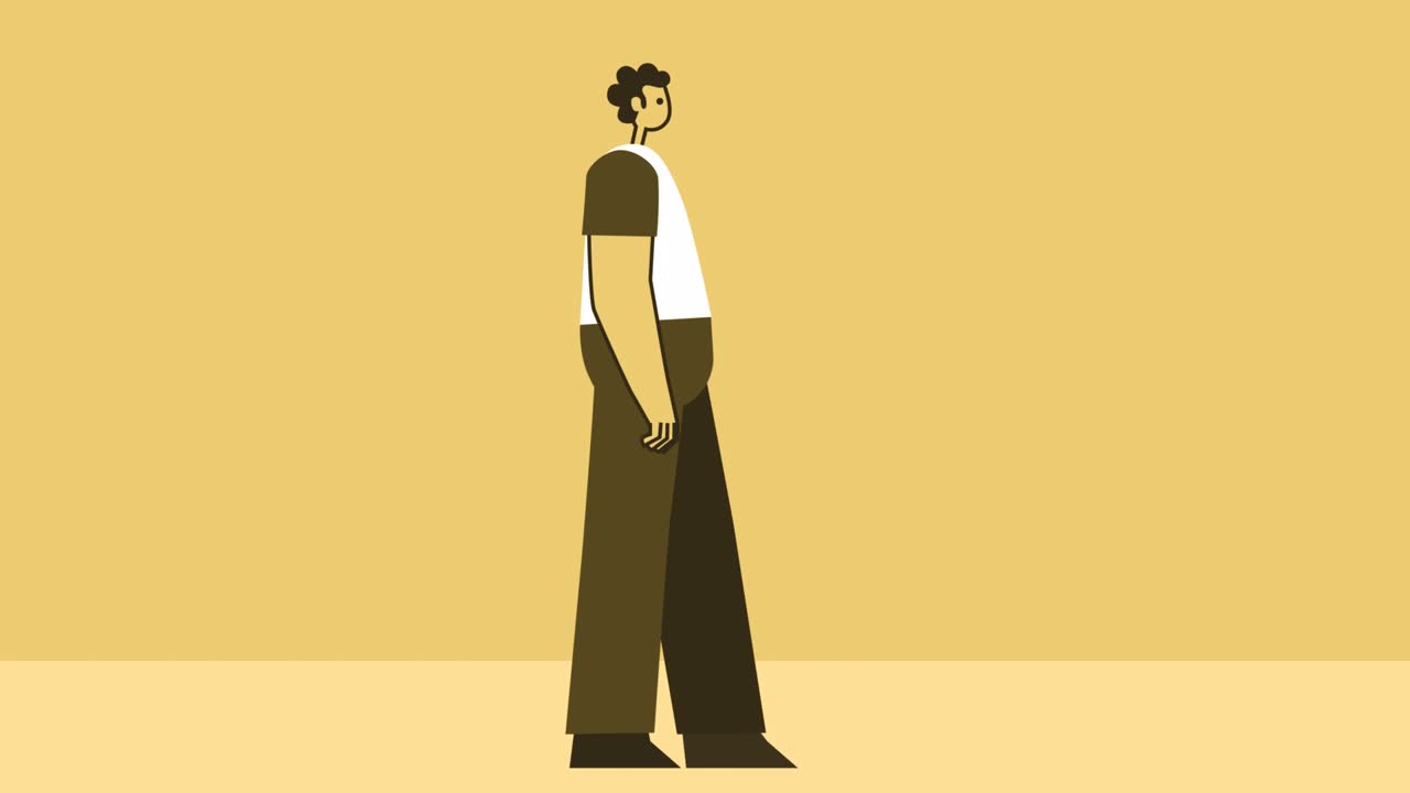 Yellow Style Man Flat Character Walking Cycle. Isolated Loop Animation with Alpha Channel