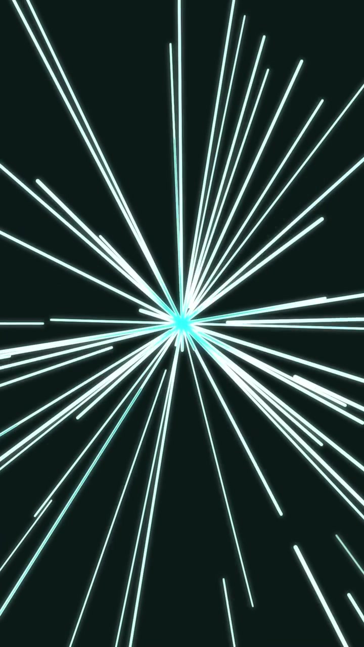 Vidéo verticale de lignes de vitesse radiales cyan abstraites créant un effet de tunnel sur un fond sombre.