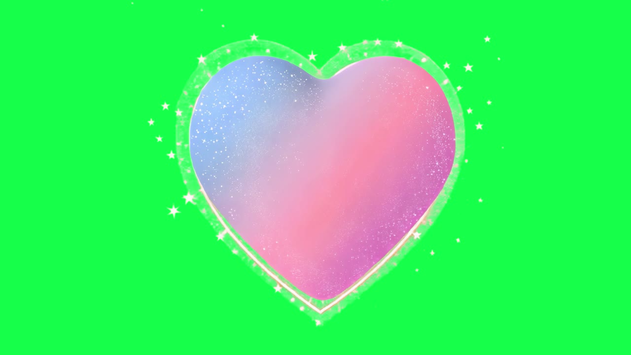 Colorful heart with stars animation, transparent 4K video, green screen