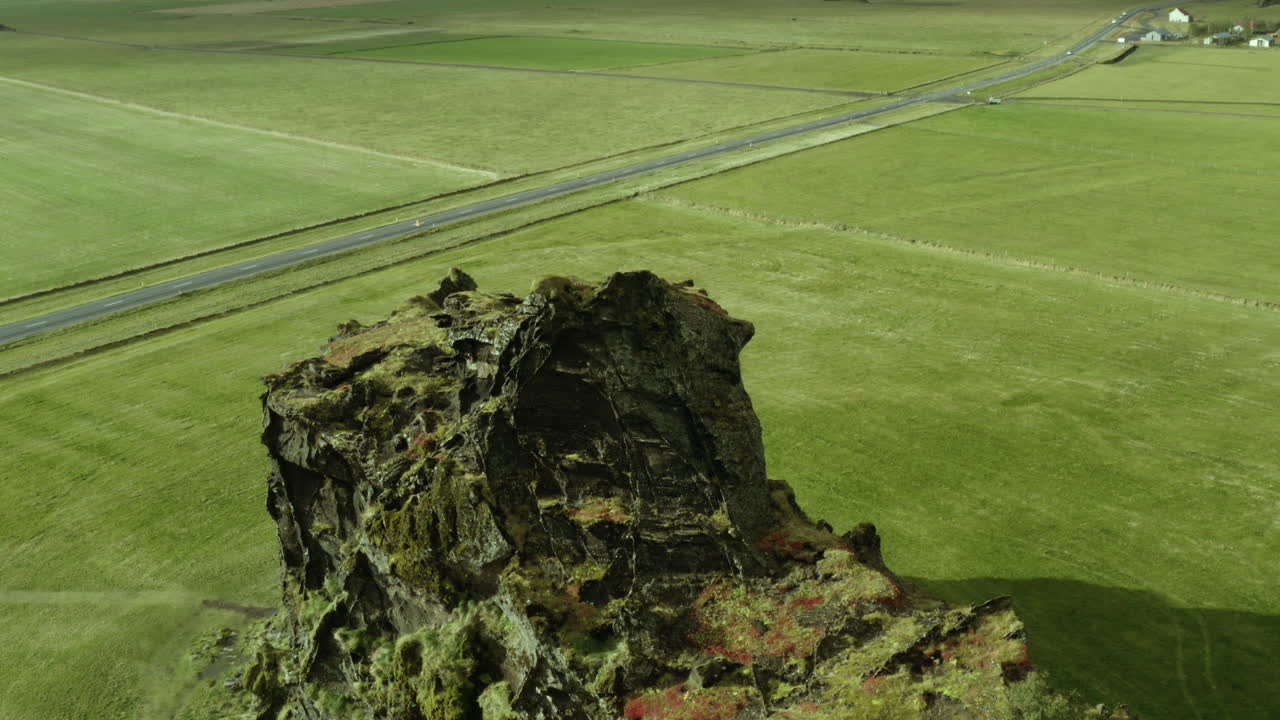 Aerial View of Mossy Rock Formation in Iceland