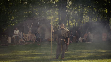 historical reenactment of viking camp scene
