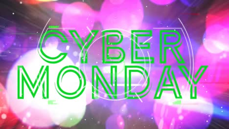 Animation-of-cyber-monday-text-over-scope-scanning-and-pink-lights