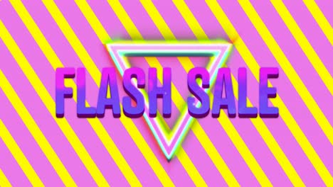 Flash-sale-graphic-and-colourful-triangles-on-pink-and-yellow-diagonal-striped-background-4k