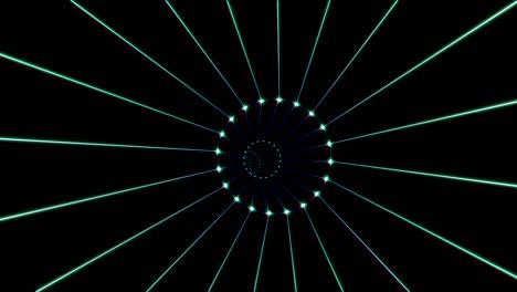 abstract tunnel with neon light looped animation. endless flight in cyberspace with futuristic electric grid net. glowing dots and lines forming round pathway in darkness. virtual reality cyber hole