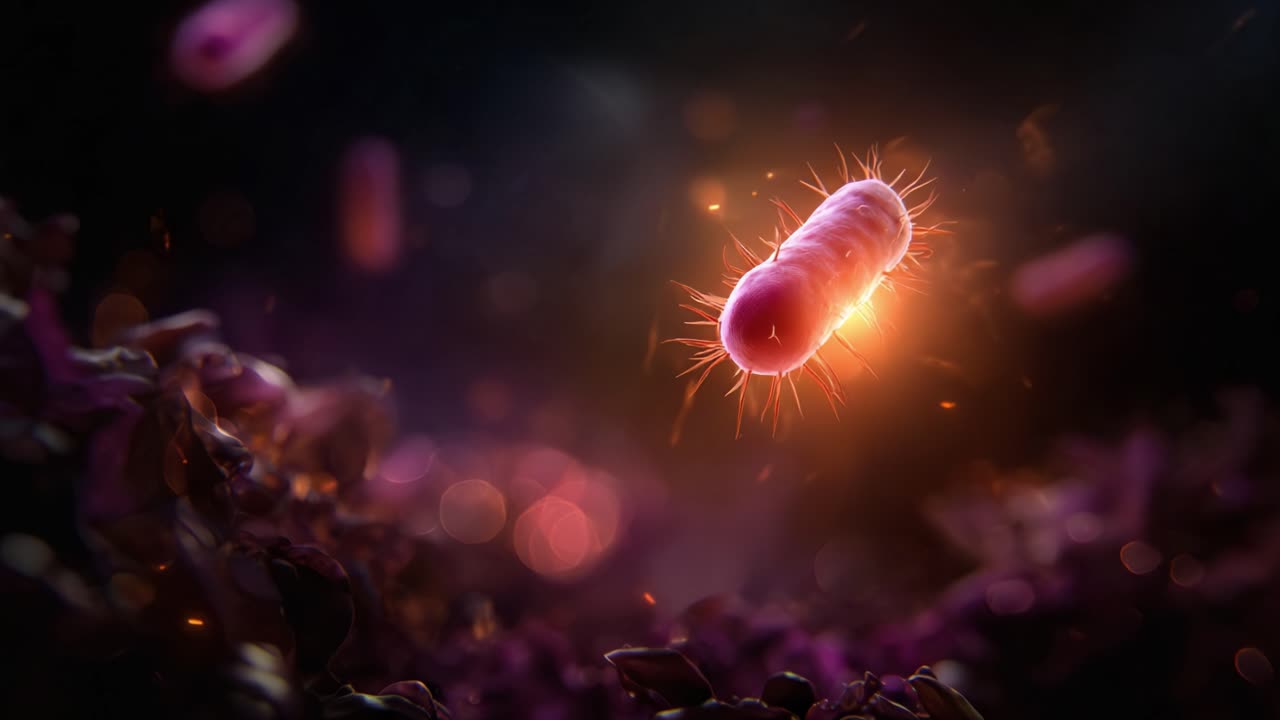 Intriguingly animated microorganisms captured in vibrant detail, highlighting the dynamic movement and unique traits of bacteria in a visually stunning microbial environment