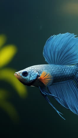 vibrant betta fish in clear water. a vibrant betta fish glides gracefully through a clear aquatic environment, surrounded by lush green plants.