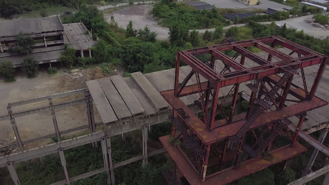 Aerial footage of structures of abandoned buildings