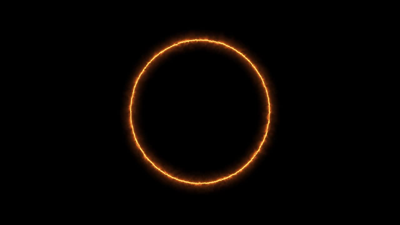 anillo de neón naranja amarillo de relámpago, energía en un fondo negro. círculo de energía abstracta con descargas de relámpsagos. gradualmente, apareció un anillo naranja amarillo y un resplandor constante en el círculo. 4k.