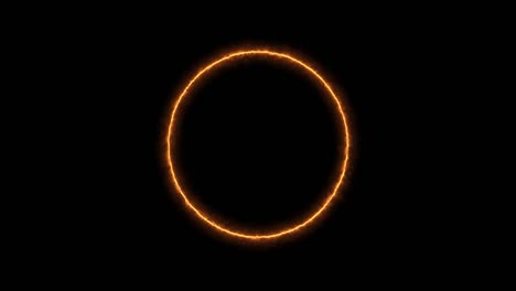 anillo de neón naranja amarillo de relámpago, energía en un fondo negro. círculo de energía abstracta con descargas de relámpsagos. gradualmente, apareció un anillo naranja amarillo y un resplandor constante en el círculo. 4k.