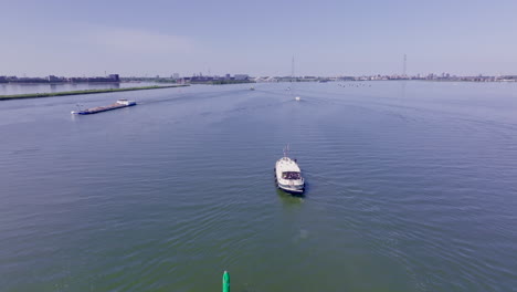 aerial view of the luxemotor dutch boat moored in the port of urk in the province of flevoland