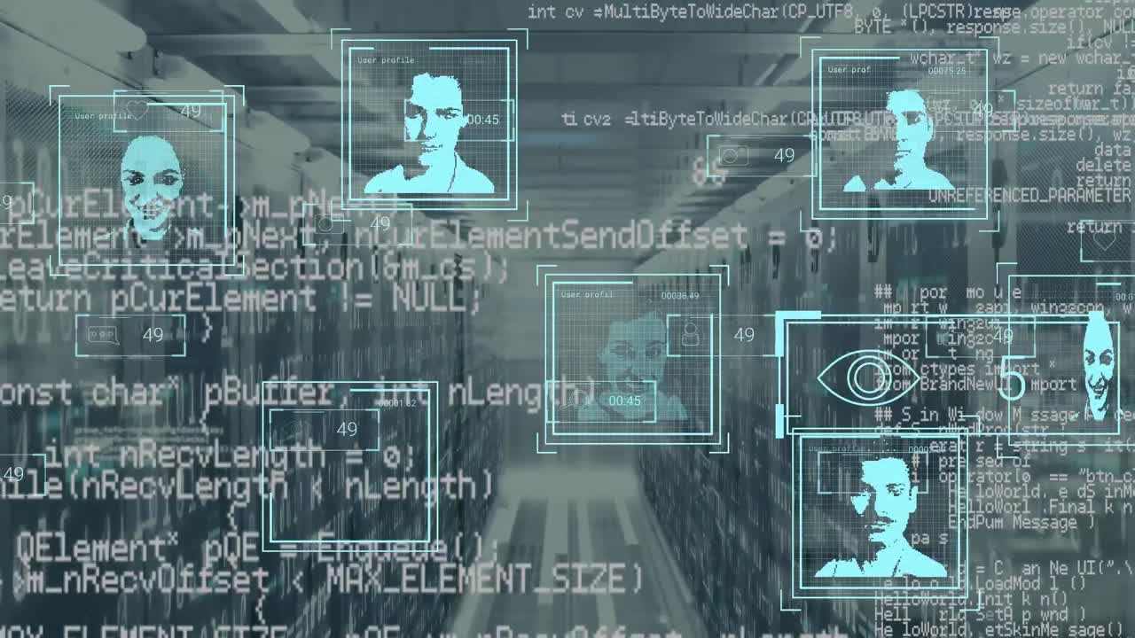 animación del procesamiento de datos en la sala de servidores