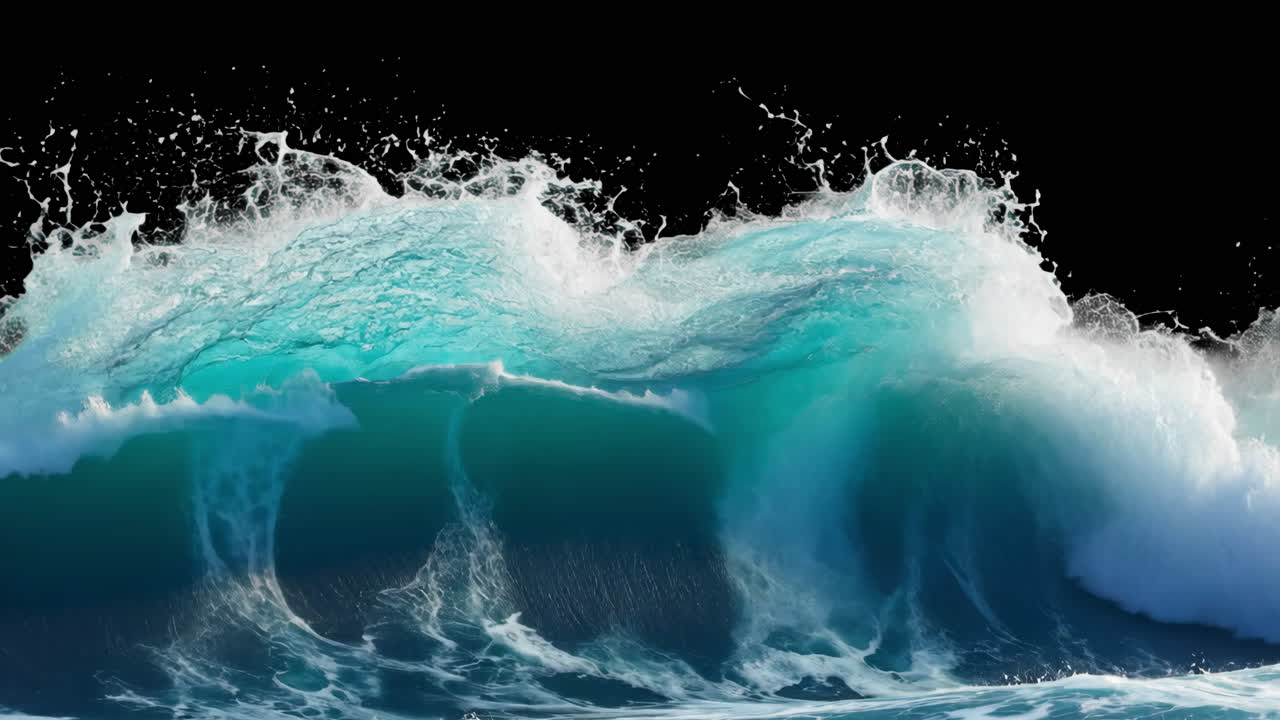 Ocean wave crashing under a dark sky, capturing its power and beauty animated overlay, transparent