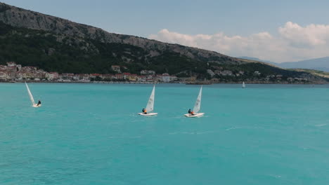 sailing regatta in baska, krk, croatia - aerial drone shot