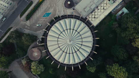 Aerial View of a Circular Building with a Dome
