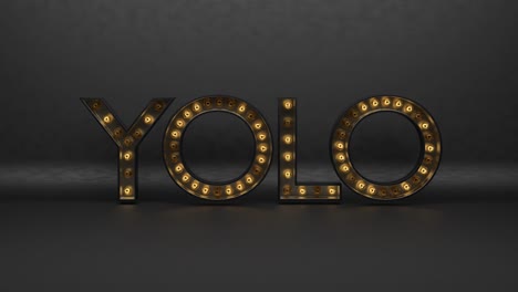 cool 3d animation rendering of yolo you only live once marque sign lighting up in random loop