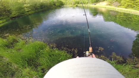 pov of a person fishing from shore. - point of view shot