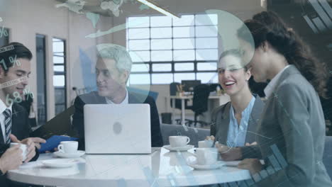 animation of data processing over diverse business people in office
