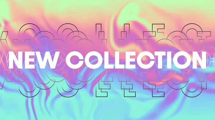 Animation of new collection text over moving colourful background