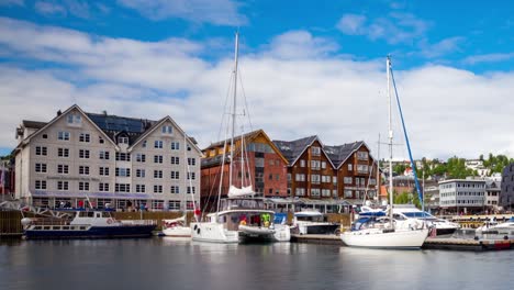 View-of-a-marina-in-Tromso,-North-Norway